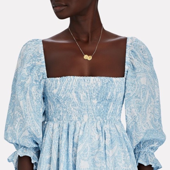 Faithfull The Brand Blue & White Linen Babydoll Blouse - Picture 1 of 8